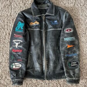 Men's Ariat World Series Team Roping Leather Jacket with Embroidered Patches